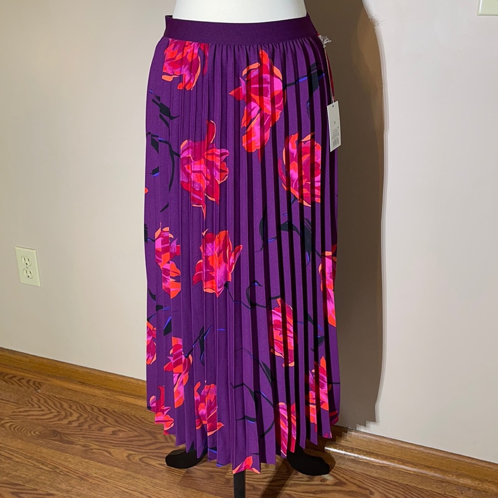 Women’s Purple Floral Pleated MIDI Skirt